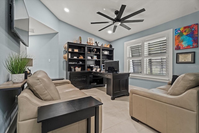 1446 Stone Trl, Enterprise, FL 32725 - office area featuring ceiling fan and recessed lighting