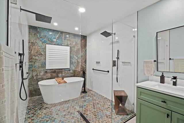 1446 Stone Trl, Enterprise, FL 32725 - full bath with a shower stall, tile walls, a soaking tub, and vanity