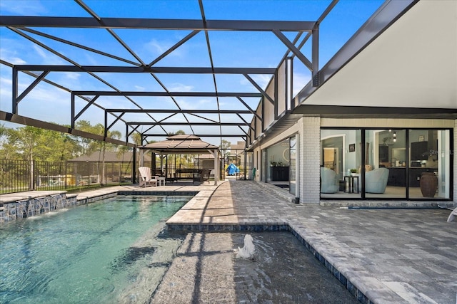 1446 Stone Trl, Enterprise, FL 32725 - view of pool with a patio, fence, a gazebo, a fenced in pool, and glass enclosure