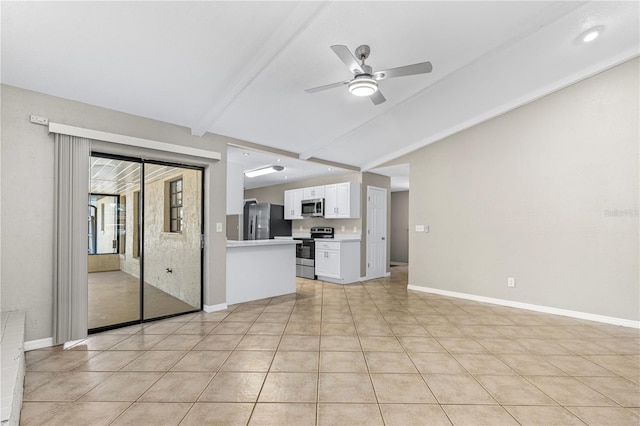 5788 Devon St, Port Orange, FL 32127 - unfurnished living room featuring a ceiling fan, baseboards, and light tile patterned floors