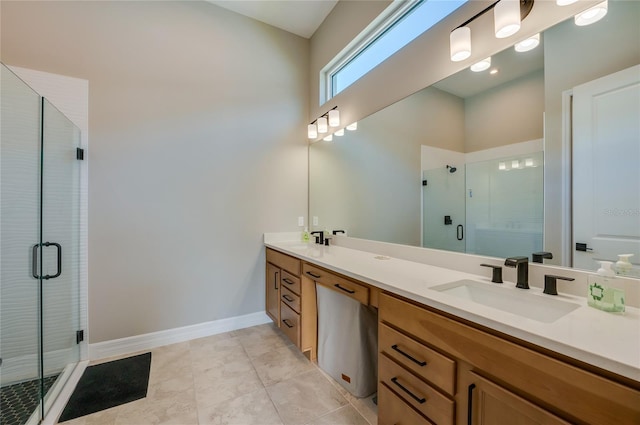 887 Lake Hill Way, Deland, FL 32724 - bathroom with a stall shower, tile patterned flooring, double vanity, and a sink