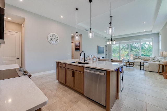 887 Lake Hill Way, Deland, FL 32724 - kitchen featuring a sink, recessed lighting, dishwasher, light countertops, and light tile patterned floors