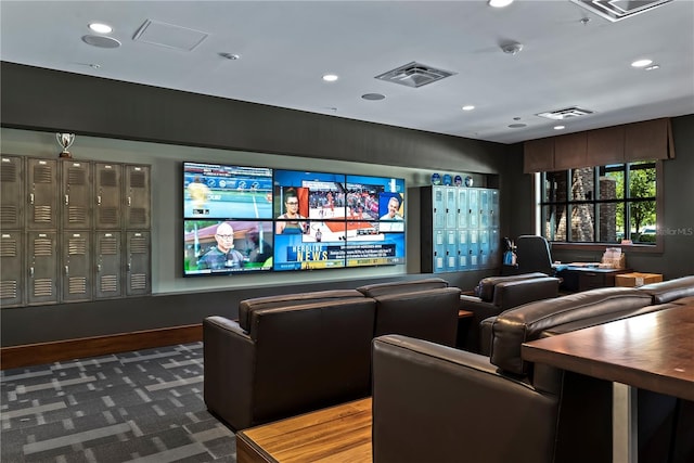 home theater featuring visible vents and recessed lighting