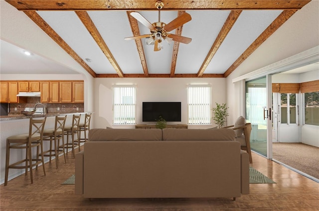 11094 SE 173rd Ln, Summerfield, FL 34491 - living area featuring ceiling fan, dark wood-type flooring, and recessed lighting