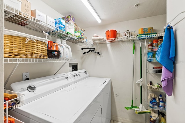 2967 S Atlantic Ave Unit 1601, Daytona Beach Shores, FL 32118 - washroom featuring laundry area, baseboards, and washing machine and dryer