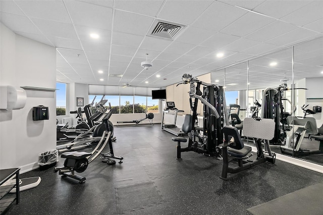 2967 S Atlantic Ave Unit 1601, Daytona Beach Shores, FL 32118 - workout area featuring baseboards, recessed lighting, a paneled ceiling, and visible vents