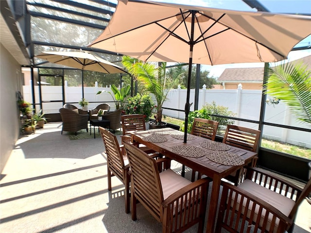 view of patio / terrace featuring a fenced backyard and outdoor dining space
