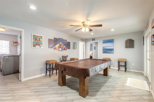 85 Pheasant Dr, Palm Coast, FL 32164 - recreation room featuring baseboards, ceiling fan, recessed lighting, light wood-style floors, and billiards