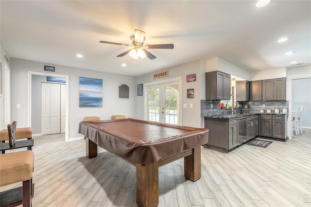 85 Pheasant Dr, Palm Coast, FL 32164 - rec room featuring light wood-type flooring, a ceiling fan, baseboards, recessed lighting, and billiards table