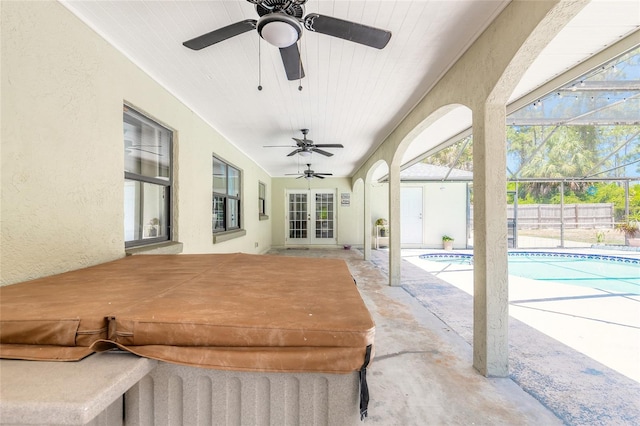 85 Pheasant Dr, Palm Coast, FL 32164 - view of patio with french doors, ceiling fan, and glass enclosure