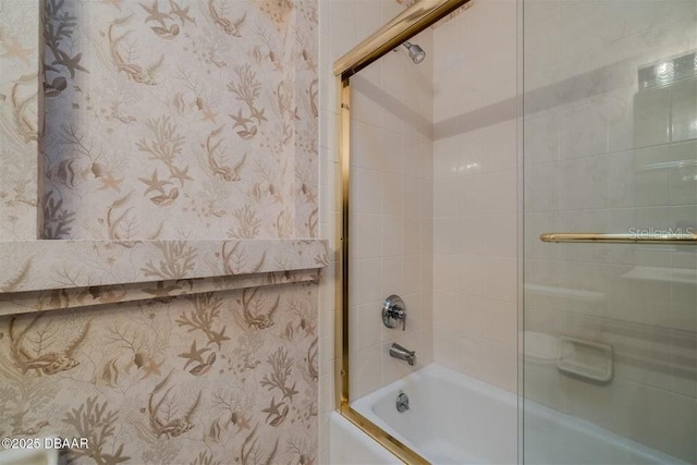 3601 Galway Ln, Ormond Beach, FL 32174 - full bathroom with shower / bath combination with glass door and wallpapered walls