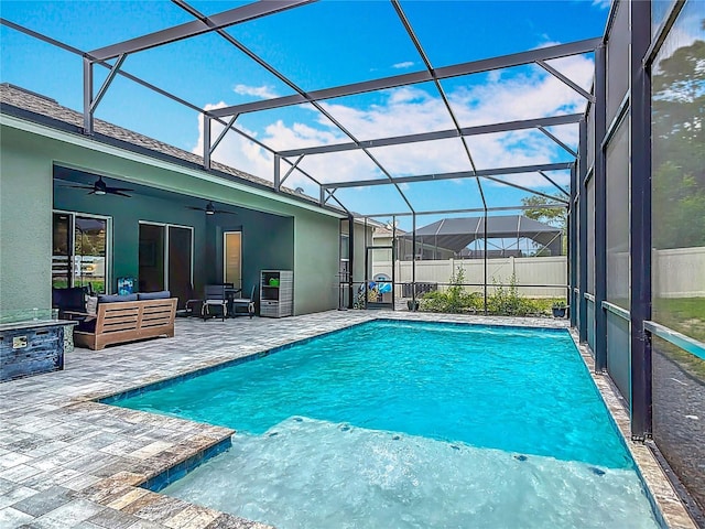 409 Nowell Loop, Deland, FL 32724 - view of swimming pool with an outdoor hangout area, ceiling fan, and a patio