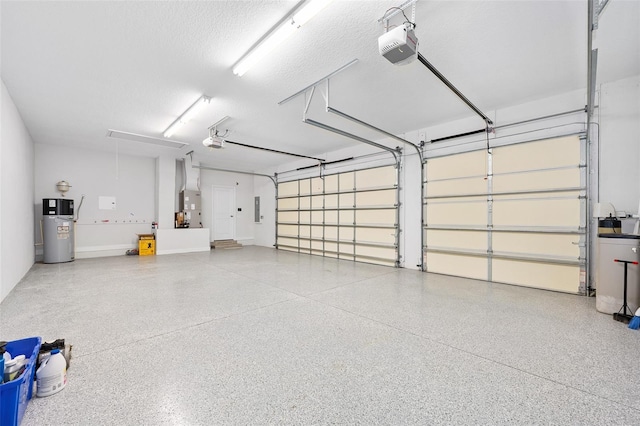 3322 Modena Way, New Smyrna Beach, FL 32168 - garage with hybrid water heater, a garage door opener, heating unit, and electric panel