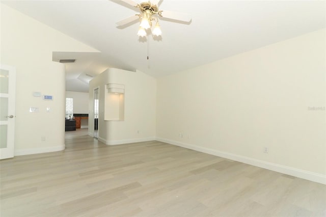 340 Hampton Hills Ct, Debary, FL 32713 - spare room with light wood-type flooring, baseboards, lofted ceiling, and a ceiling fan