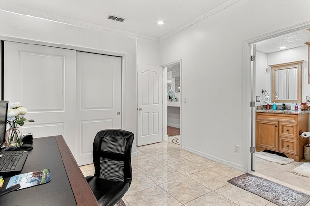 4604 Barbados Loop, Clermont, FL 34711 - office area featuring ornamental molding and a sink