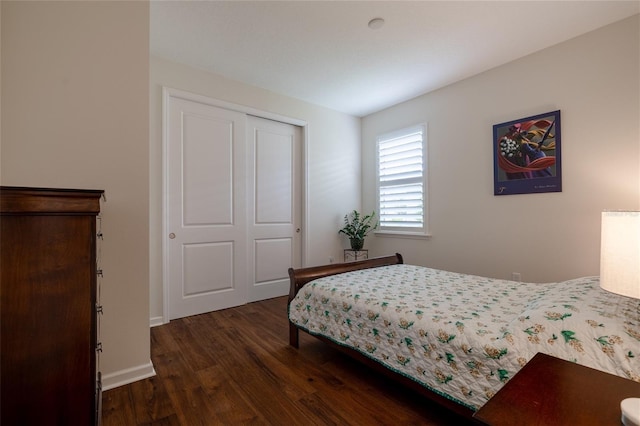 bedroom featuring wood finished floors and a closet