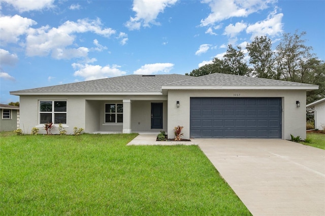 3067 Newbury St, Port Charlotte, FL 33952 - single story home featuring concrete driveway, a front yard, roof with shingles, an attached garage, and stucco siding