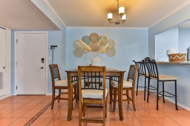 2800 N Atlantic Ave Unit 206, Daytona Beach, FL 32118 - dining area with light tile patterned floors, ornamental molding, a chandelier, and baseboards