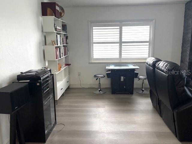 office with light wood-style flooring and baseboards