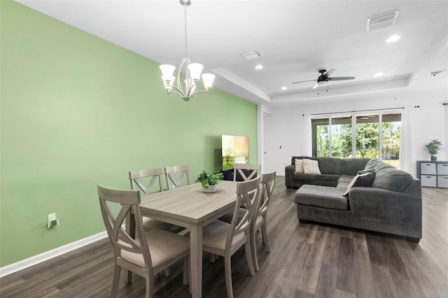 518 Briarbrook Way, Deland, FL 32724 - dining area with a tray ceiling, dark wood-type flooring, recessed lighting, a ceiling fan, and baseboards