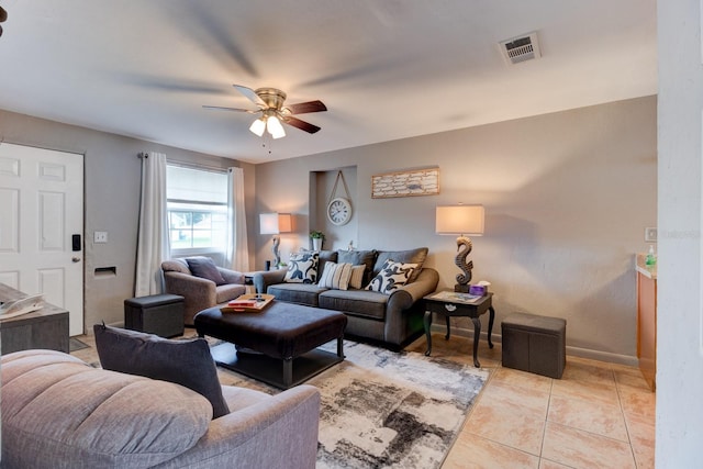 26 Ocean Shore Dr, Ormond Beach, FL 32176 - living room featuring ceiling fan, light tile patterned floors, and baseboards