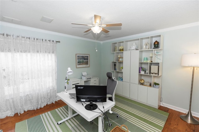 1412 Bent Oaks Blvd, Deland, FL 32724 - office space featuring wood finished floors, ceiling fan, and crown molding