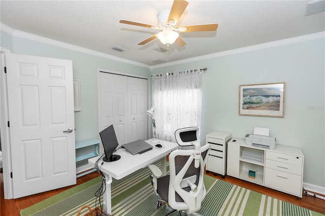 1412 Bent Oaks Blvd, Deland, FL 32724 - office space featuring wood finished floors, ceiling fan, and crown molding