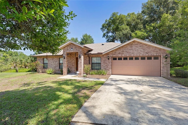1120 W Glen Falls Rd, Deland, FL 32720 - single story home featuring brick siding, an attached garage, a front yard, concrete driveway, and a shingled roof