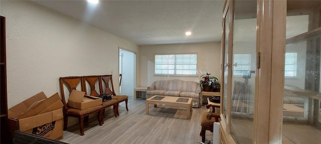 1621 Anniston Ave, Daytona Beach, FL 32117 - living area with light wood finished floors, a textured ceiling, recessed lighting, and a textured wall