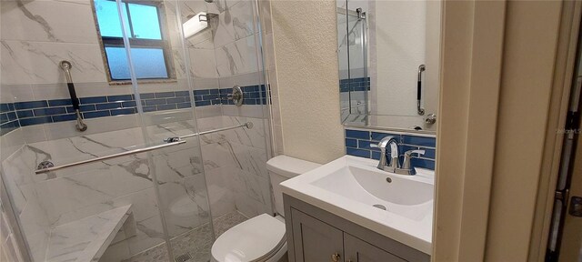 1621 Anniston Ave, Daytona Beach, FL 32117 - full bathroom with toilet, a stall shower, vanity, and tile walls