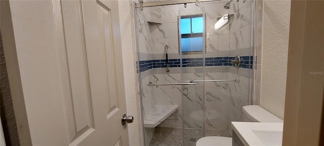 1621 Anniston Ave, Daytona Beach, FL 32117 - bathroom featuring toilet, a shower stall, a textured wall, and vanity
