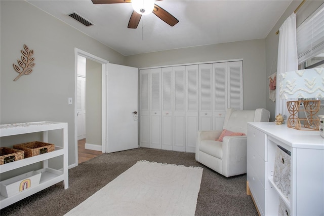 2842 English Dr, Deltona, FL 32738 - bedroom with carpet, a closet, and a ceiling fan