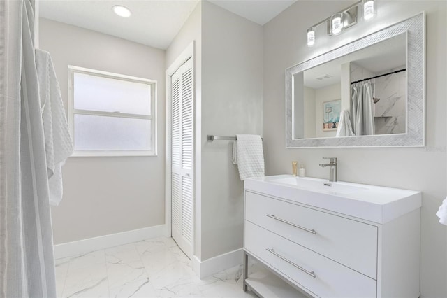 23 Forest Hill Dr, Palm Coast, FL 32137 - full bath with baseboards, marble finish floors, vanity, and recessed lighting