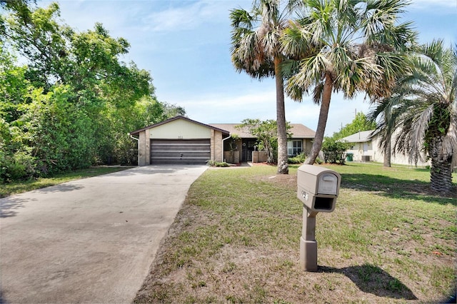 953 Tulip St, Deltona, FL 32725 - ranch-style house featuring concrete driveway, an attached garage, and a front lawn