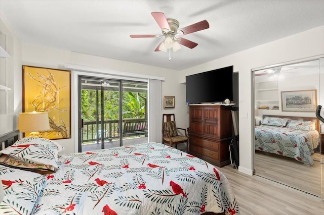 96 Hollow Branch Xing, Ormond Beach, FL 32174 - bedroom with access to exterior, wood finished floors, and ceiling fan
