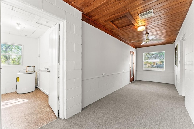 31 Lake Dr, Debary, FL 32713 - unfurnished room featuring wood ceiling, water heater, healthy amount of natural light, ceiling fan, and concrete block wall