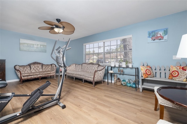 5 Greenfern Cir, Ormond Beach, FL 32174 - workout area featuring ceiling fan, light wood-style floors, and baseboards