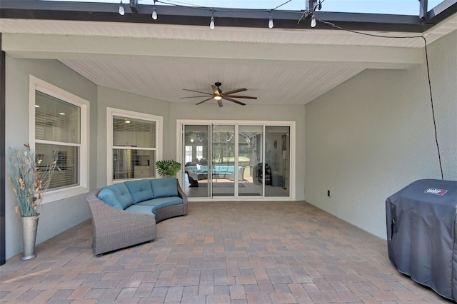 171 Birchmont Dr, Deland, FL 32724 - view of patio with a ceiling fan, an outdoor living space, and grilling area