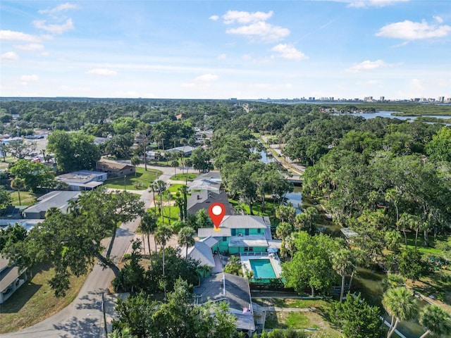 61 E Bayshore Dr, Port Orange, FL 32127 - aerial view of property's location with a large body of water, a pool, and nearby suburban area