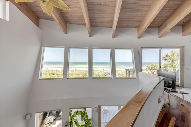 1209 N Atlantic Ave, New Smyrna Beach, FL 32169 - hall featuring wood ceiling with exposed beams