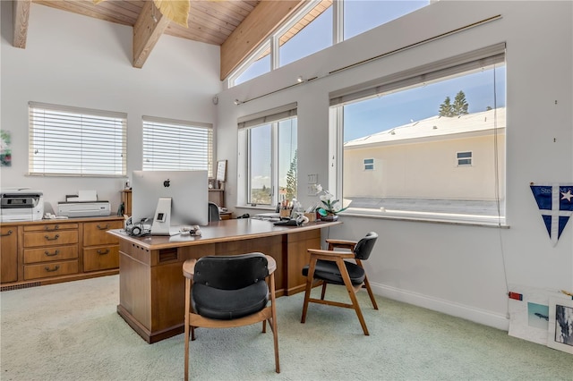 1209 N Atlantic Ave, New Smyrna Beach, FL 32169 - office space with wooden ceiling with exposed beams and light colored carpet