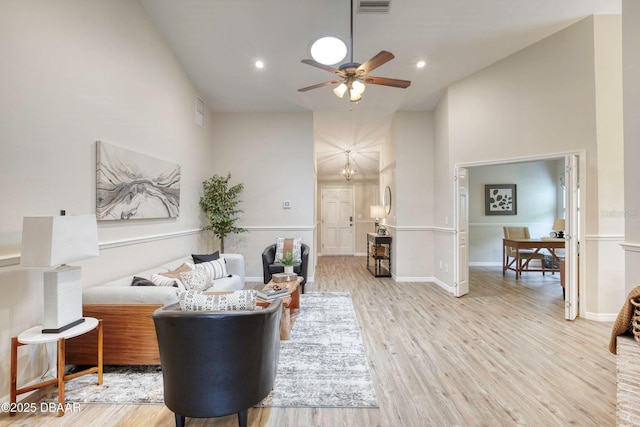 706 Fox Tail Ct, New Smyrna Beach, FL 32168 - living area with ceiling fan, light wood-style flooring, and recessed lighting
