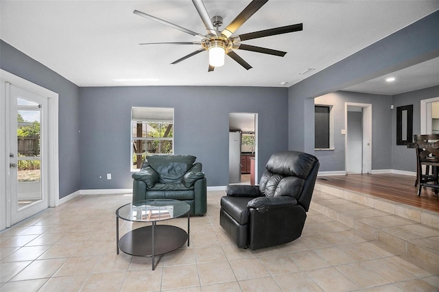 45 S University Cir, Deland, FL 32724 - sitting room with light tile patterned floors, a ceiling fan, baseboards, and recessed lighting