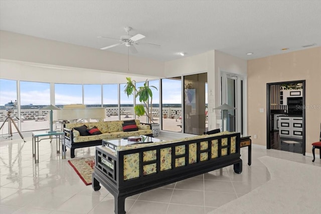 915 Ocean Shore Blvd Unit 8010, Ormond Beach, FL 32176 - living room featuring plenty of natural light, ceiling fan, and recessed lighting