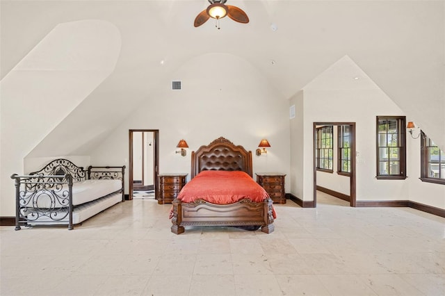 5366 N Lake Farms Rd, De Leon Springs, FL 32130 - bedroom featuring lofted ceiling and ceiling fan