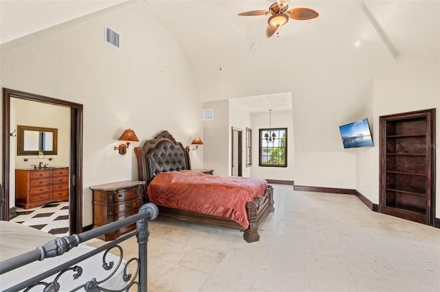 5366 N Lake Farms Rd, De Leon Springs, FL 32130 - bedroom with high vaulted ceiling and beamed ceiling