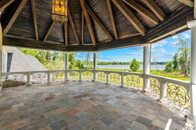 5366 N Lake Farms Rd, De Leon Springs, FL 32130 - view of patio / terrace featuring a water view and a gazebo