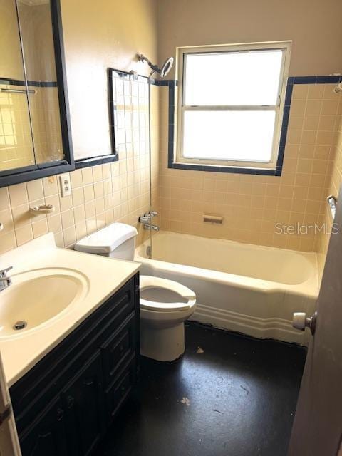 3 Cassia Ln, Debary, FL 32713 - bathroom featuring tile walls, vanity, toilet, backsplash, and  shower combination