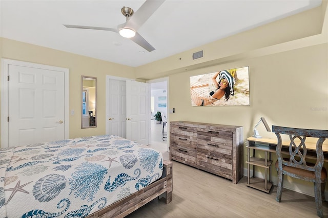 3315 S Atlantic Ave Unit 1406, Daytona Beach Shores, FL 32118 - bedroom featuring light wood-style floors and ceiling fan