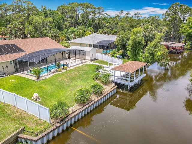 1520 Stone Trl, Enterprise, FL 32725 - view from above of property featuring a large body of water and a pool area
